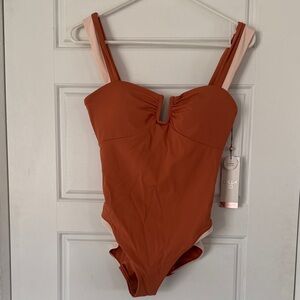 CALIA by Carrie Underwood Rust and Light Pink One-Piece Swimsuit